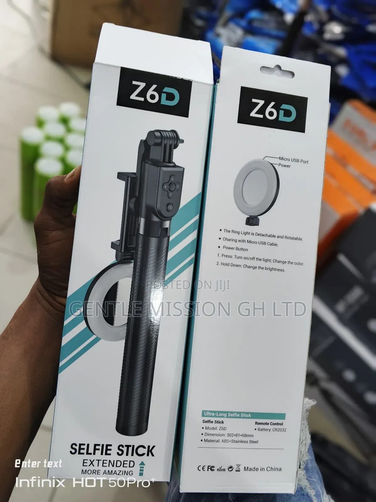 Z6d) Selfie Stick Extended With 2 Led Light