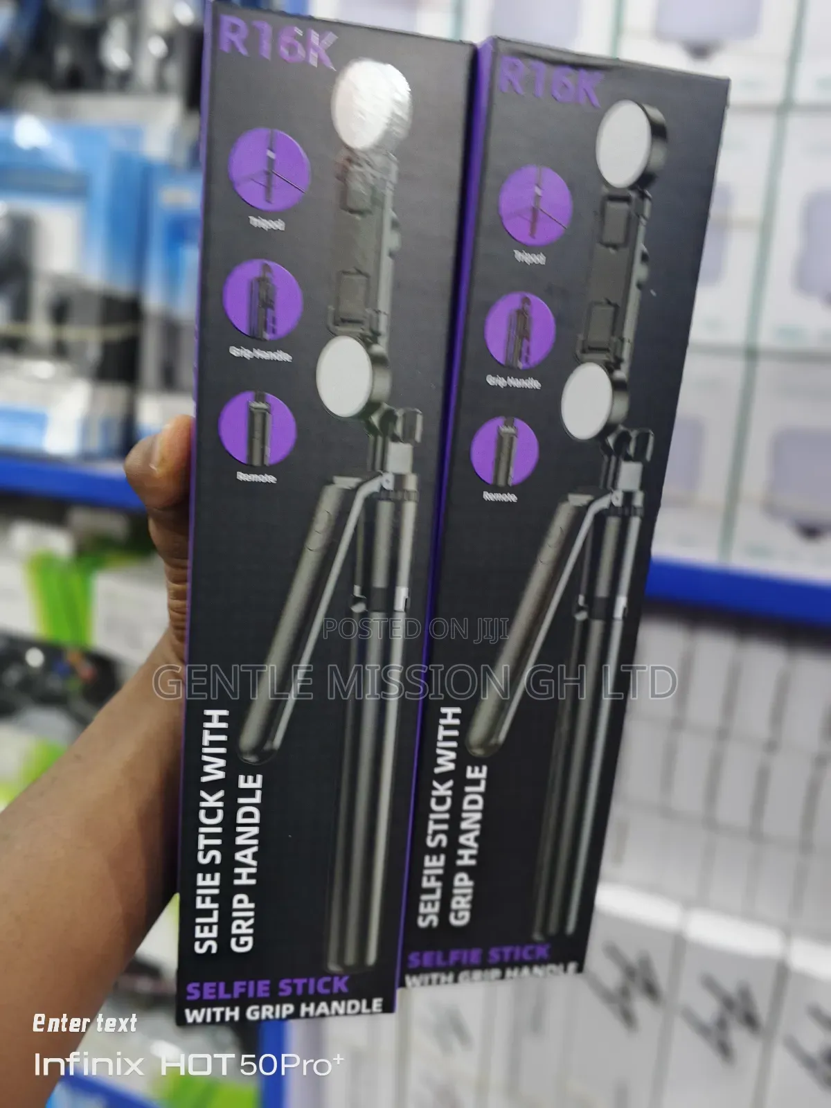R16k) Selfie Stick With Grip Handle and 2 Led Lights
