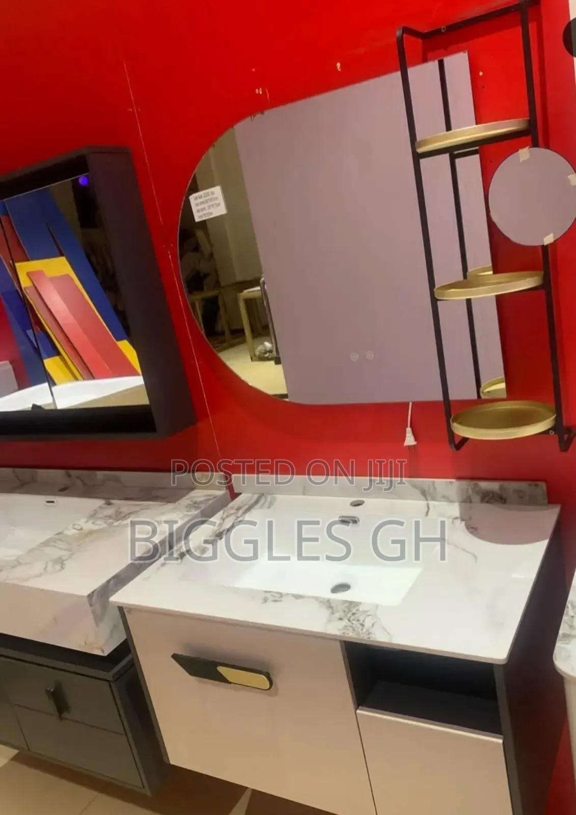 Marble Top Cabinet Basin With Mirror and Shelves