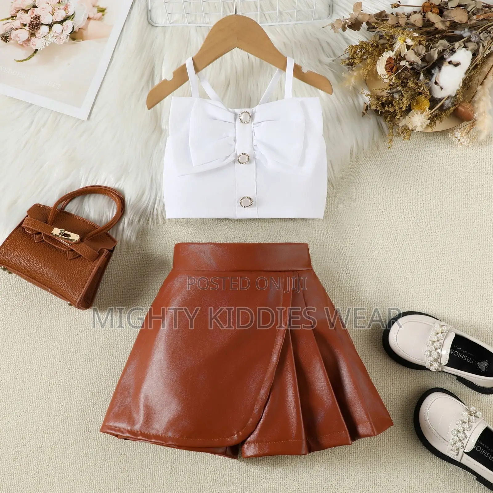 Girls 2pcs Top With Faux Leather 6,7yrs