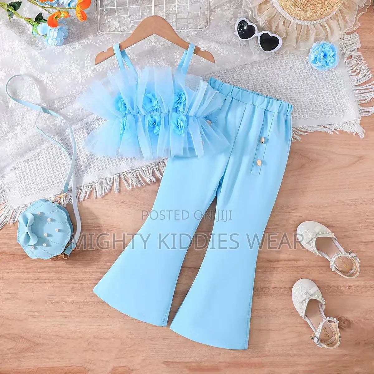 Girls Fashion Appliques Flower and Long Pant Ages 6-7yrs