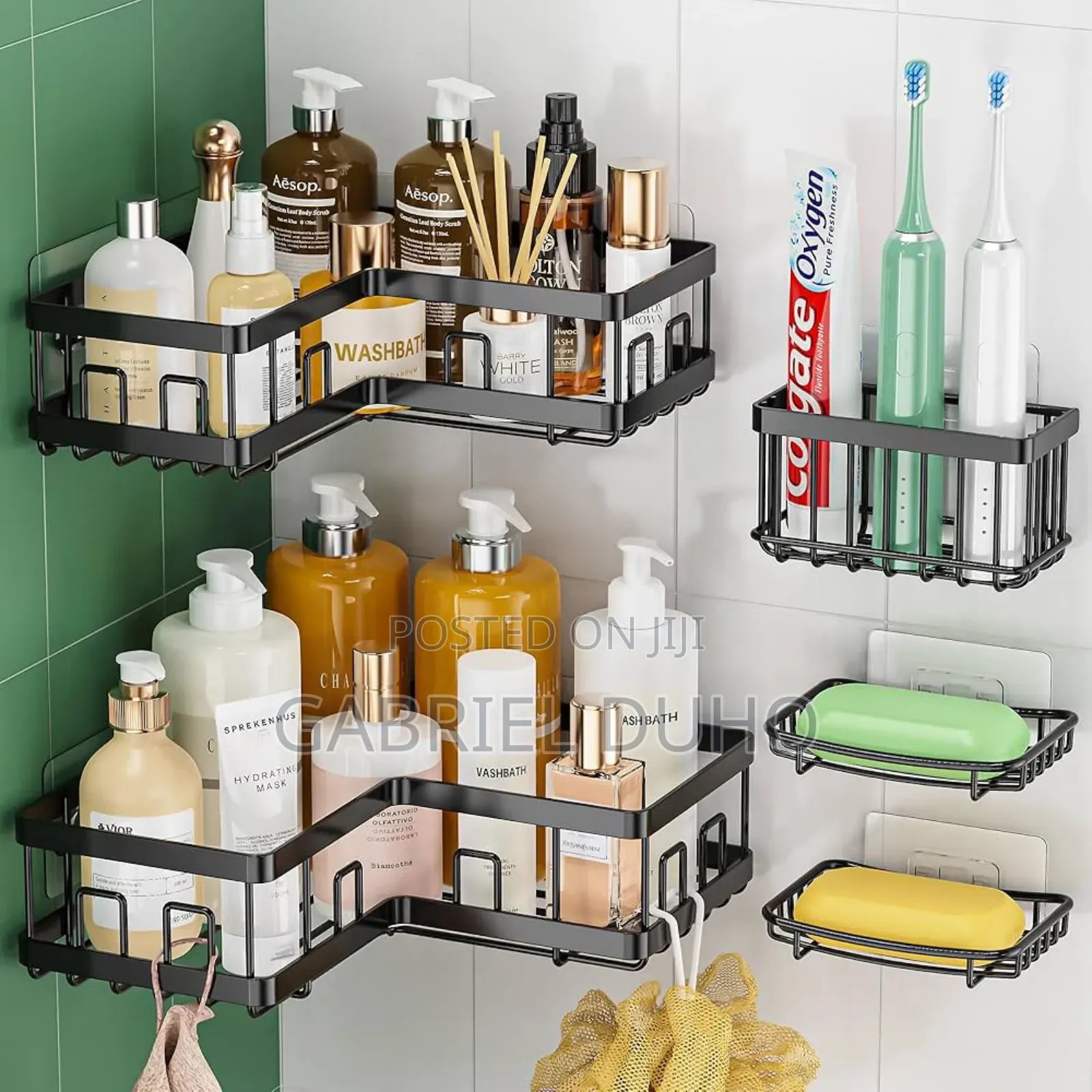 5 Sets Adhesive Metal Shower Caddy Set