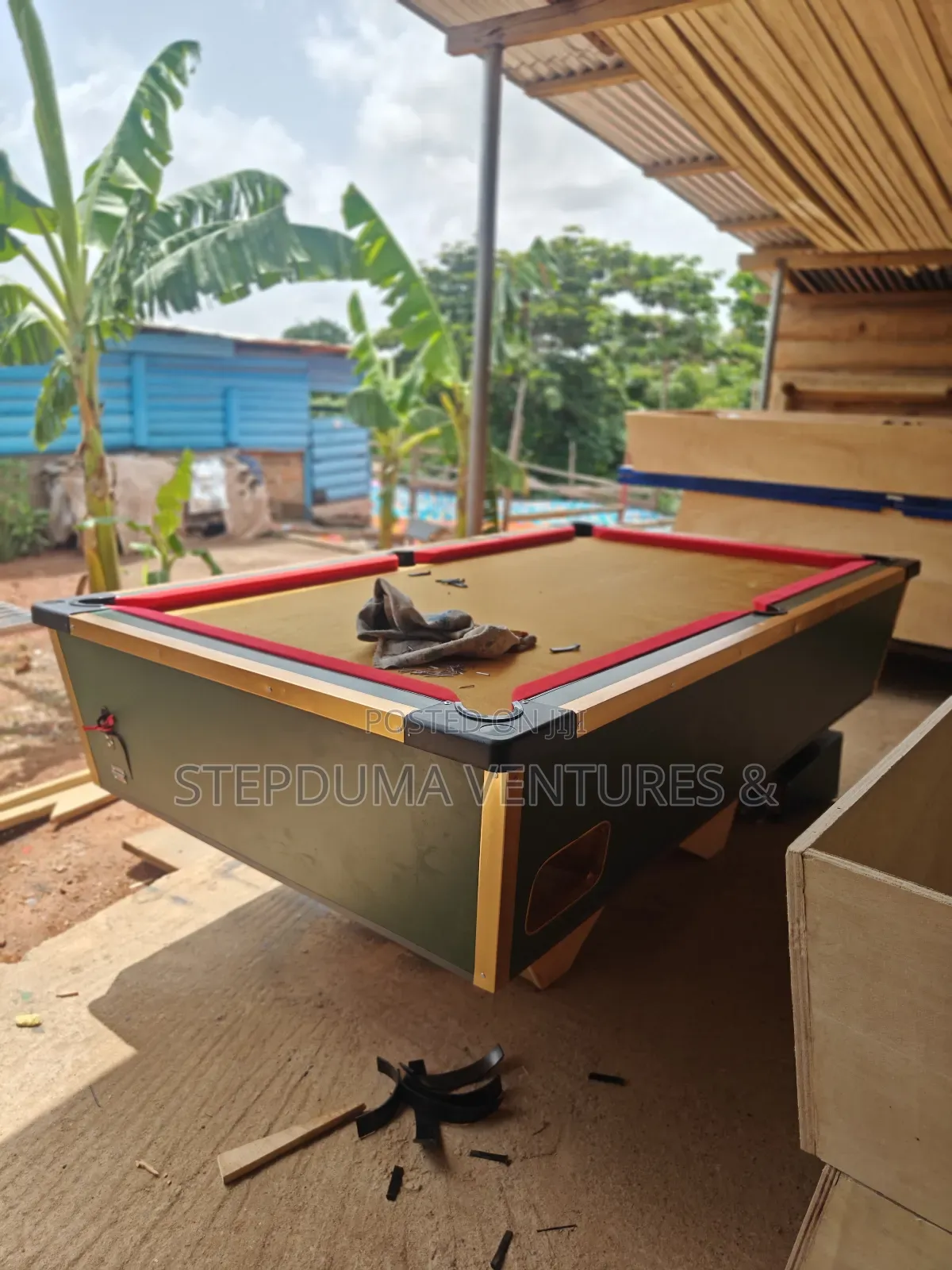 Army Green Snooker Table With Gold Woolen