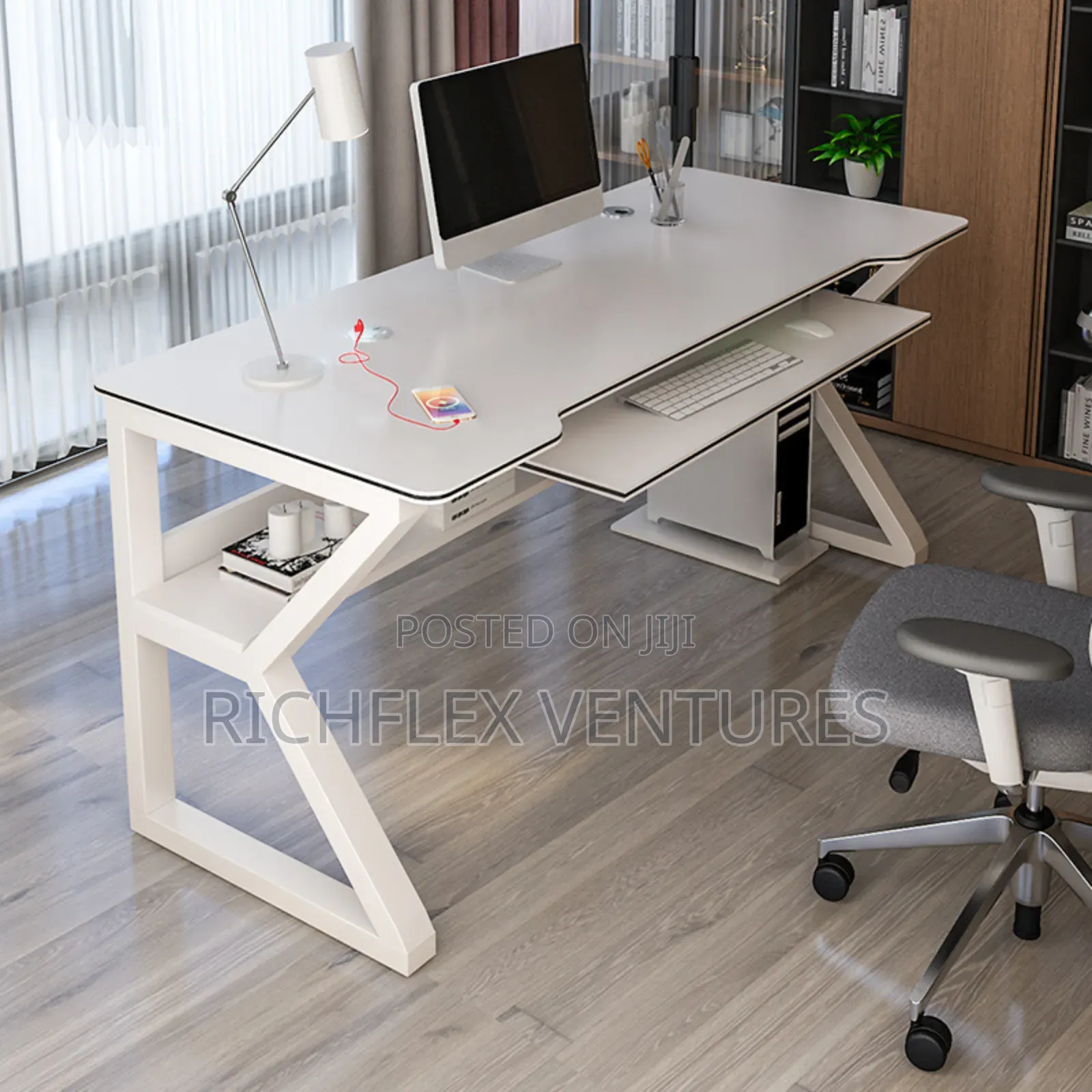 Gaming/Office/Studio Desk With Bookself + Keyboard Drawer