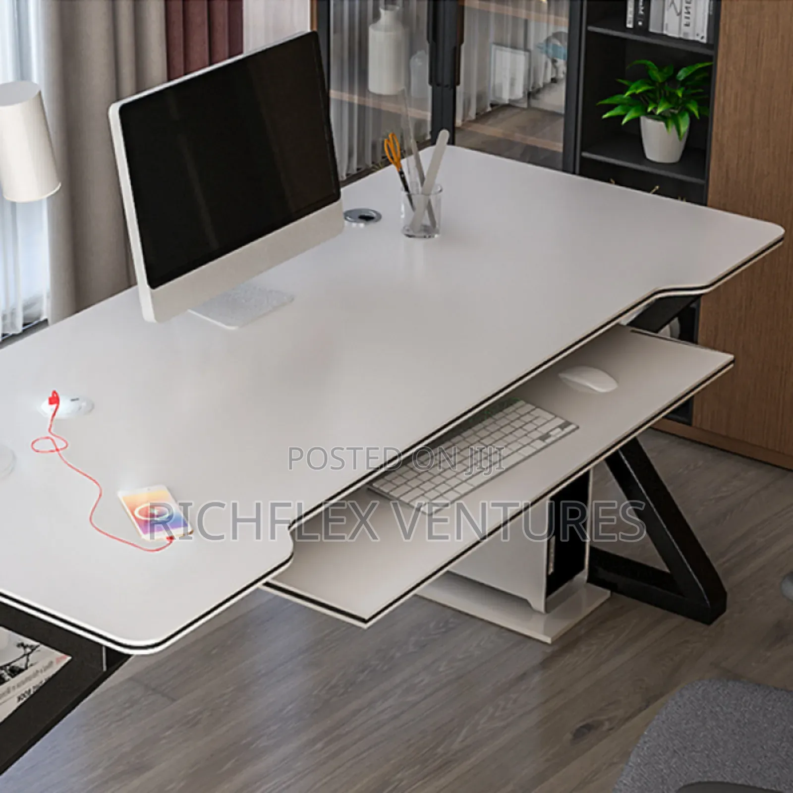 Gaming/Office/Studio Desk With Bookself + Keyboard Drawer