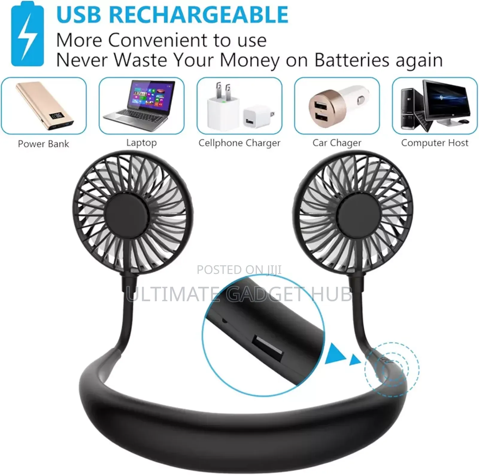 Hands Free Neckband Fan
