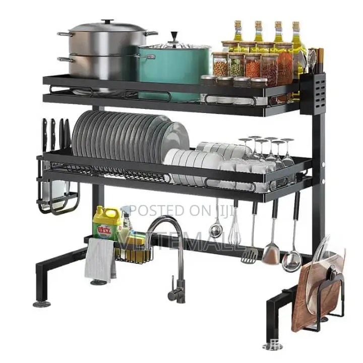 2-Tier Adjustable Stainless Steel Drainer Kitchen Dish Rack