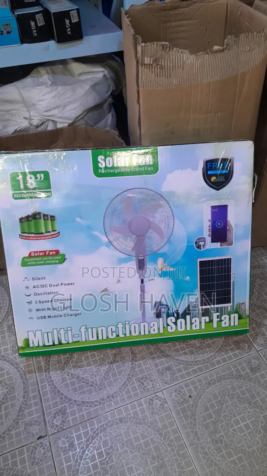 18" Solar Rechargeable Fan