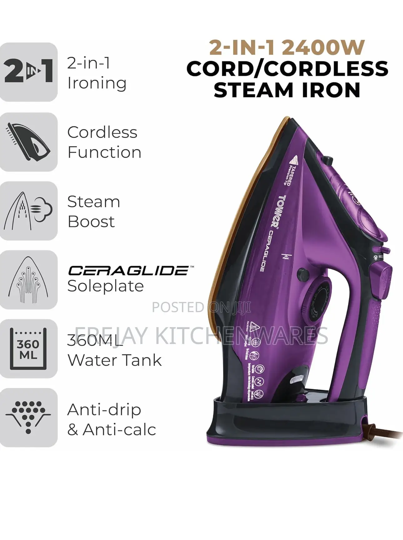 Tower 2 In 1 Cordless/Cord Iron