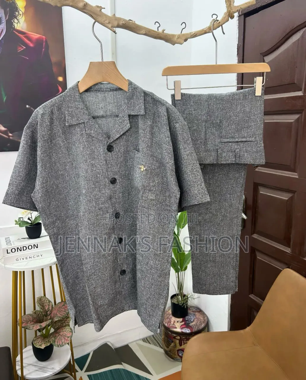 Gray 2 Pieces Men's Kaftan