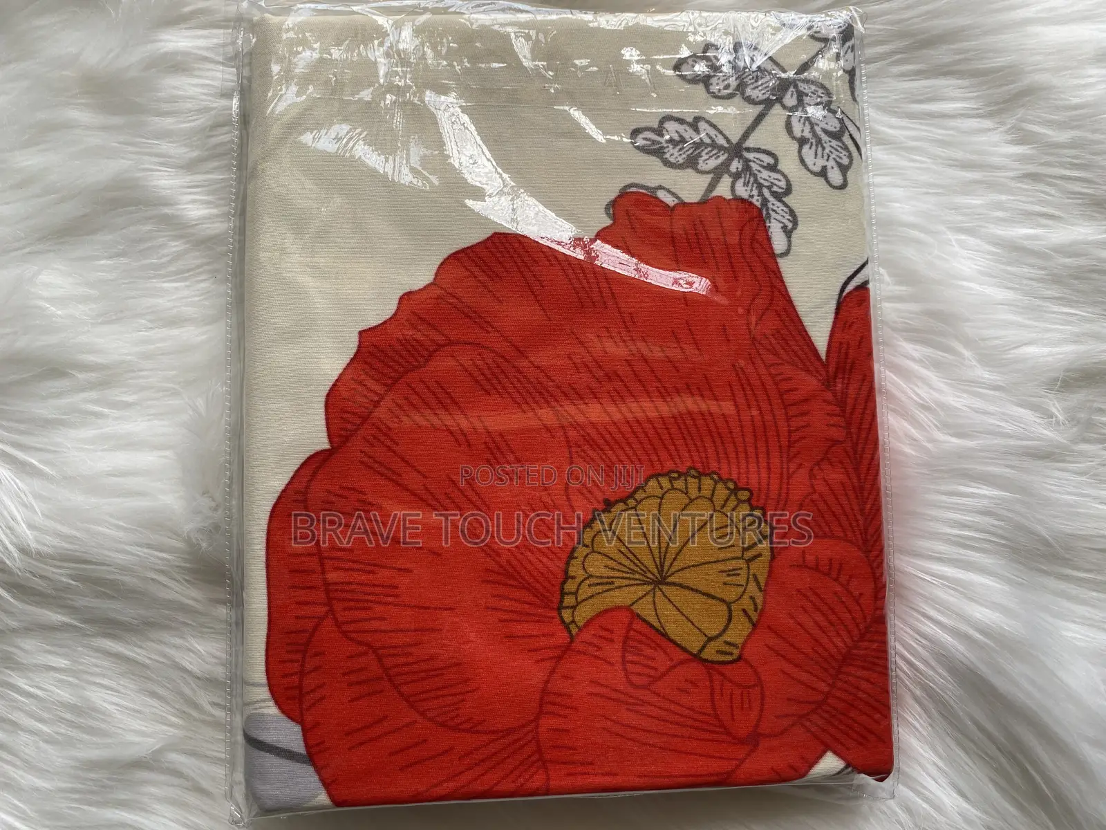 Double Size Bedsheet With 2 Pillow Cases- Cream/Red Colour