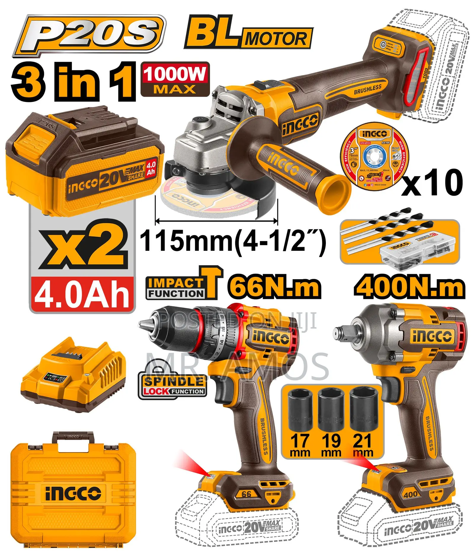 20v Cordless Brushless 3pcs Combo Kit - Cosli241291