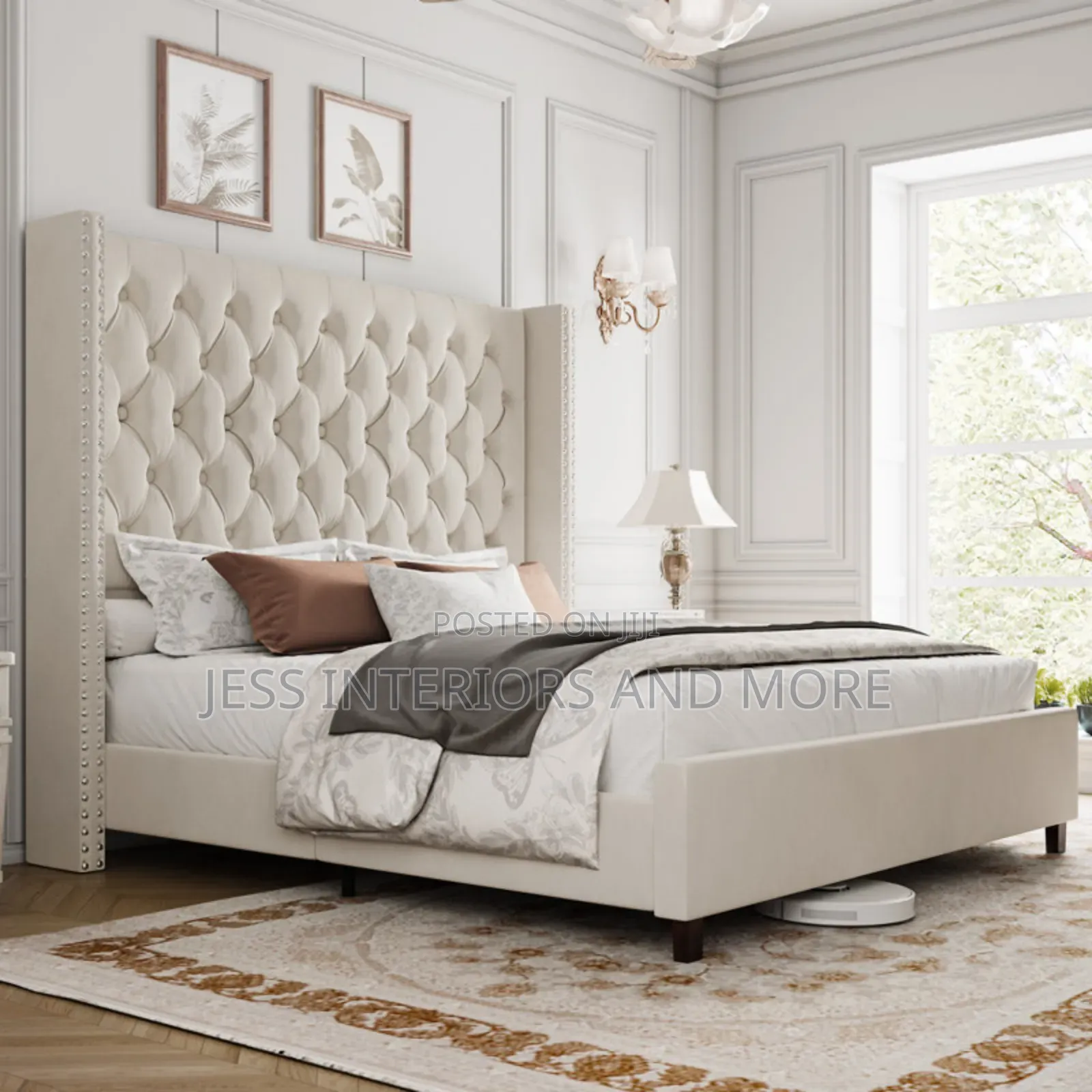Bed Frame (King Size) Cream