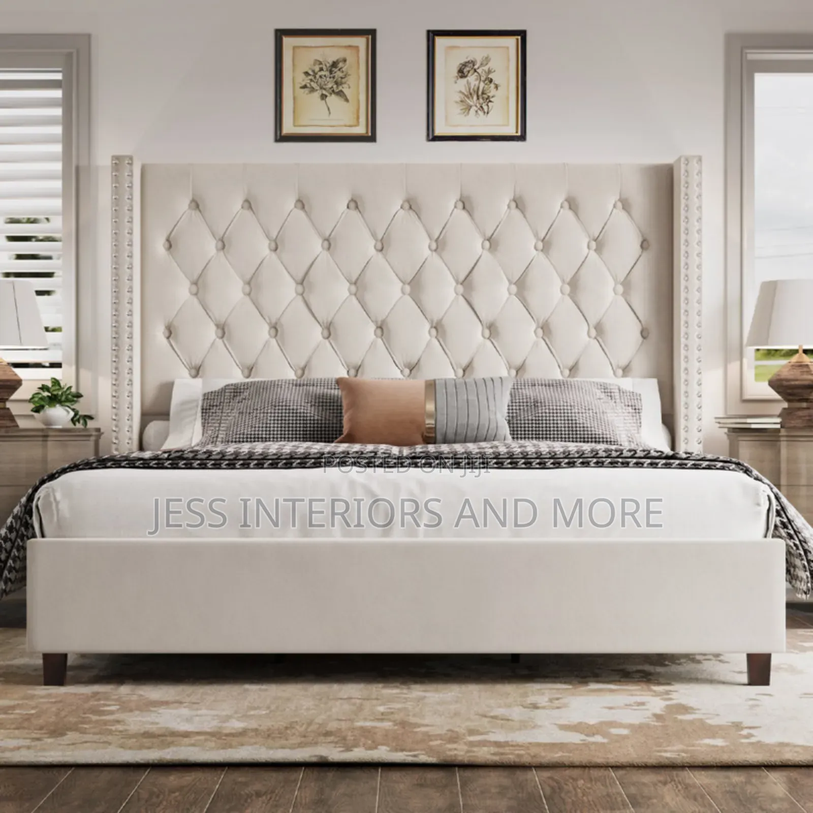 Bed Frame (King Size) Cream