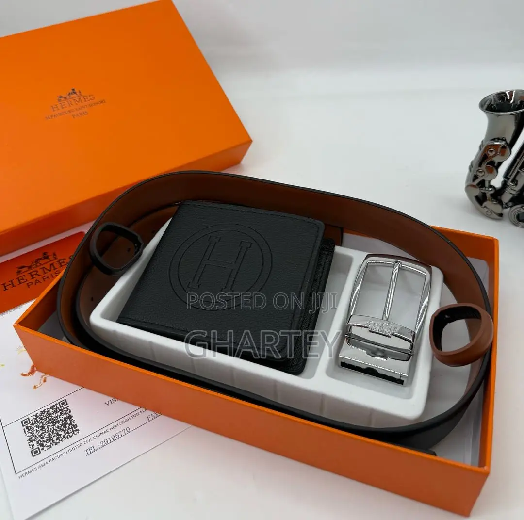 Hermes Leather Wallet and Belt Combo Perfect Gift Package