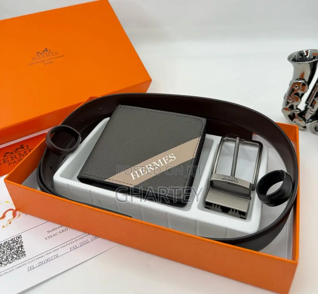 Hermes Leather Wallet and Belt Combo Perfect Gift Package