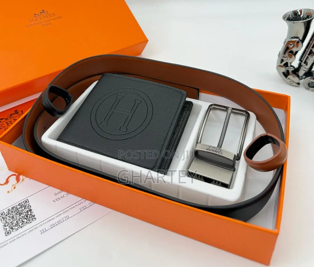 Hermes Leather Wallet and Belt Combo Perfect Gift Package