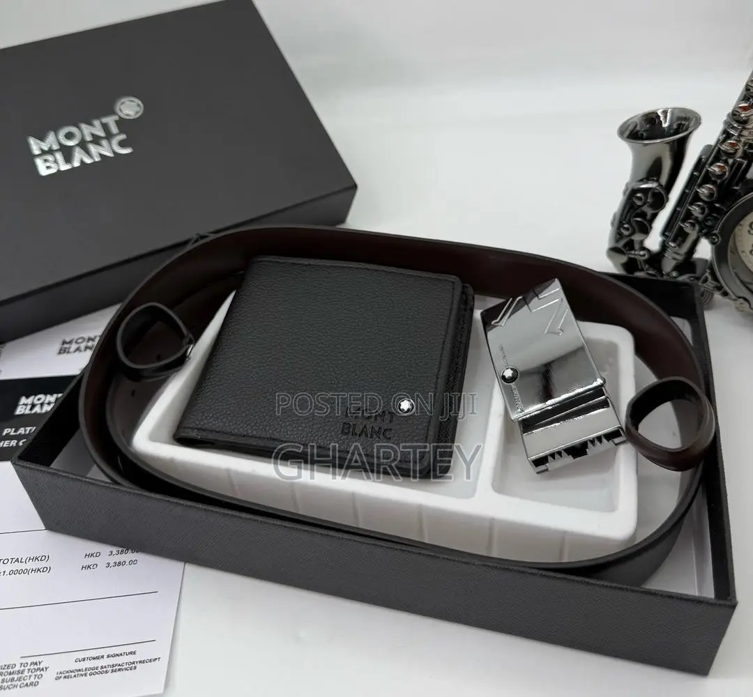 Mont Blanc Leather Belt and Wallet Combo