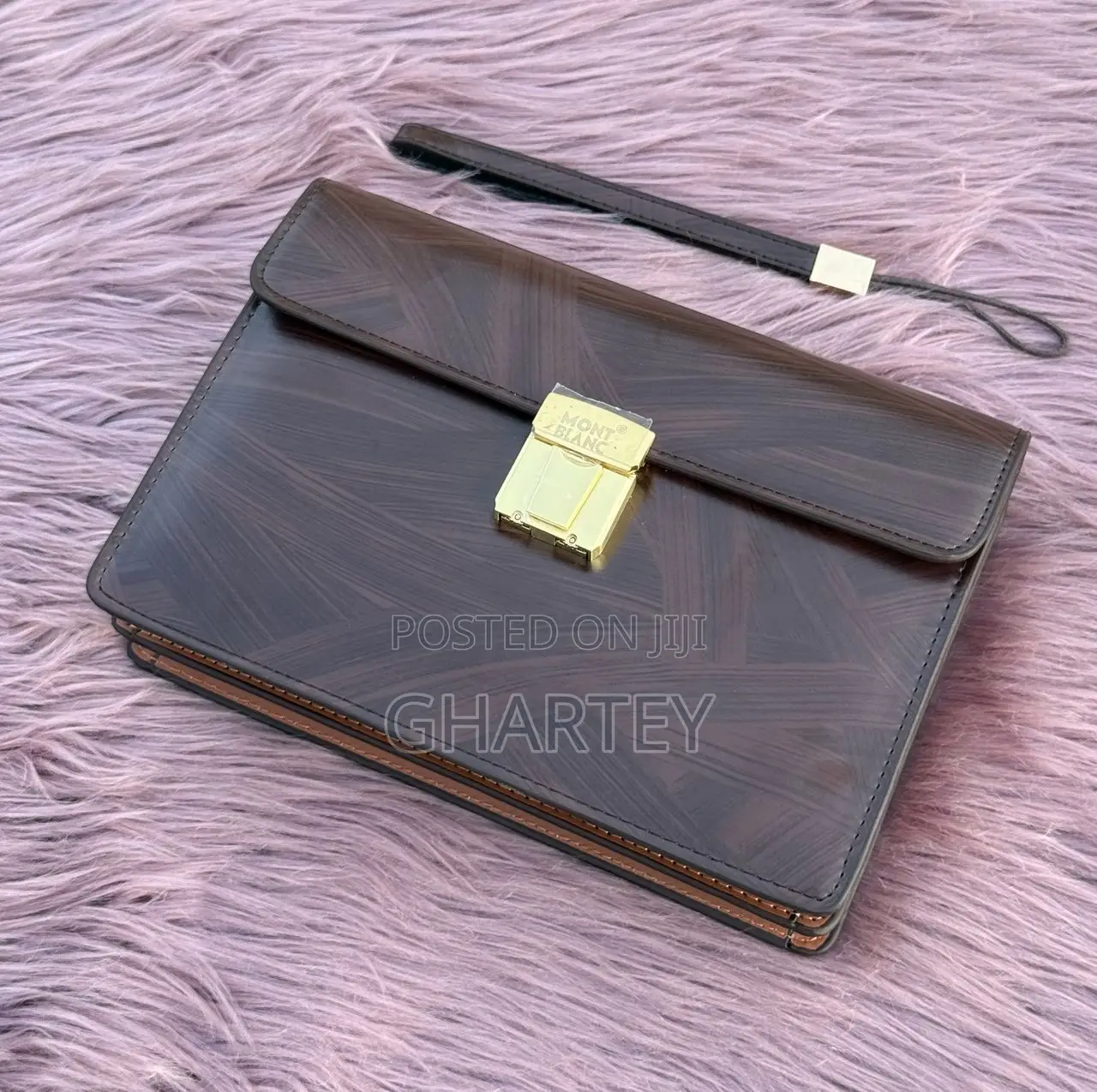 Coffee Brown, Mont Blanc Push Lock Leather Men’S Hand Bag