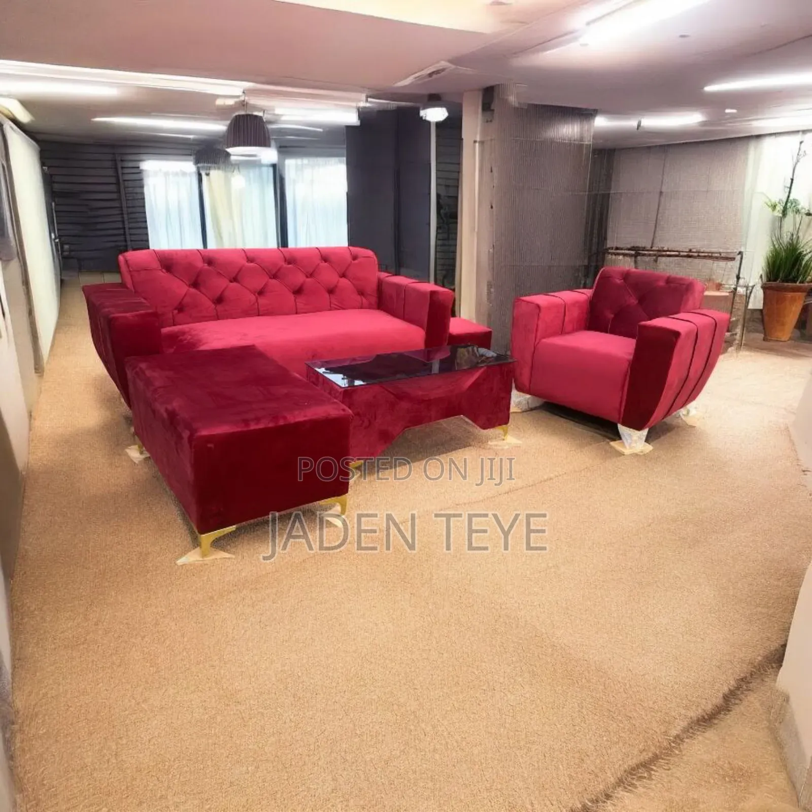 Wine Fabric Sofa Set Three in One and Single