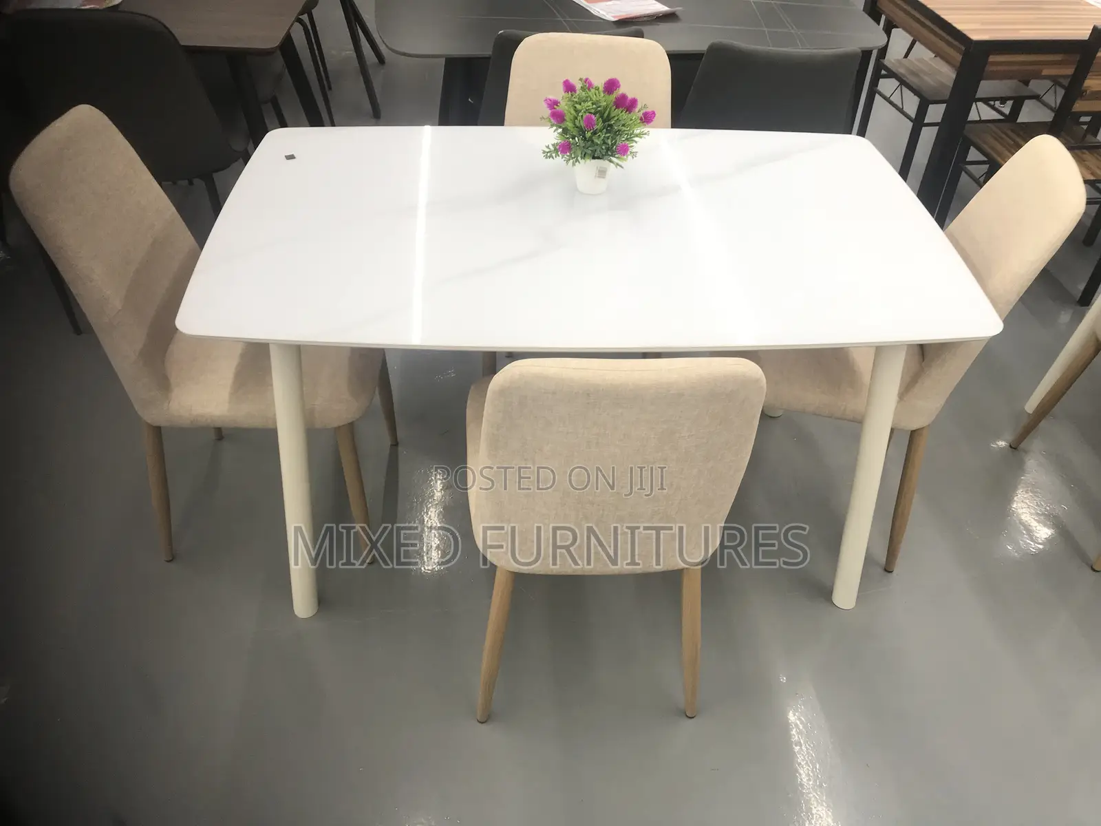 Glass Top Dining Table With 4 Seater(Material Chairs)