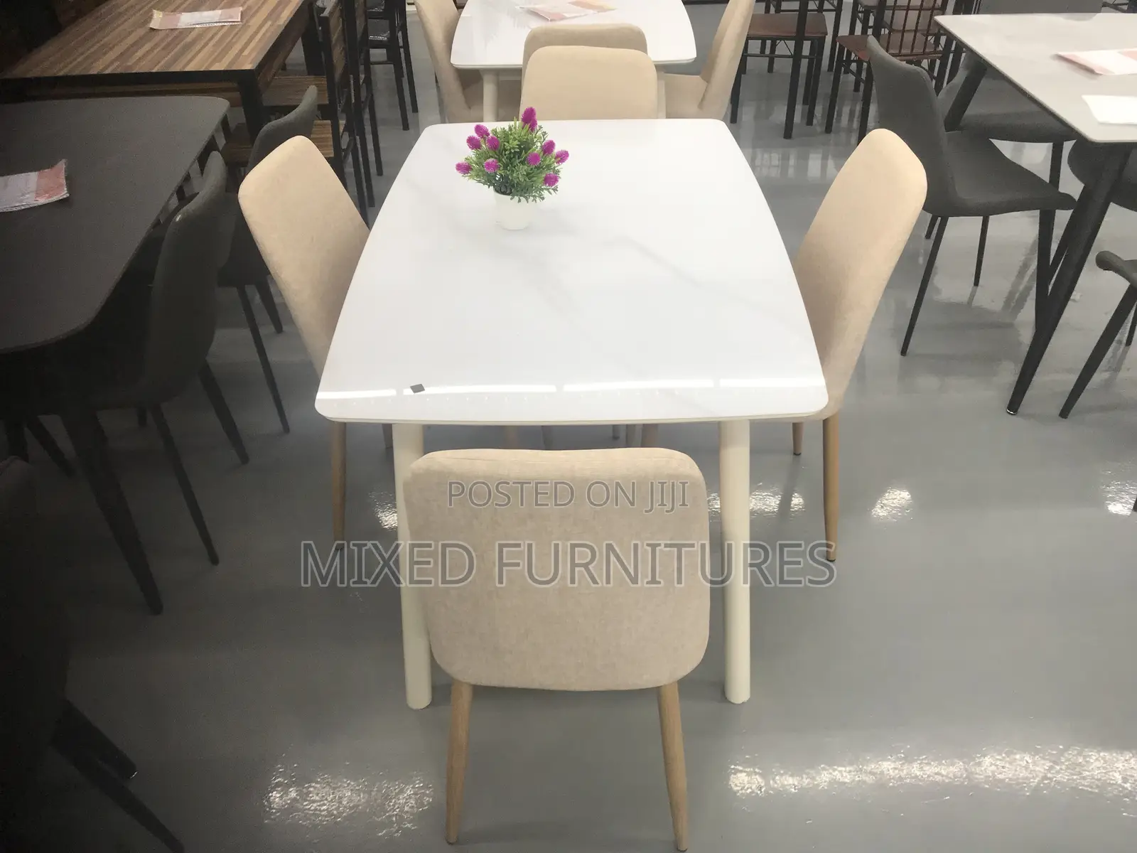 Glass Top Dining Table With 4 Seater(Material Chairs)
