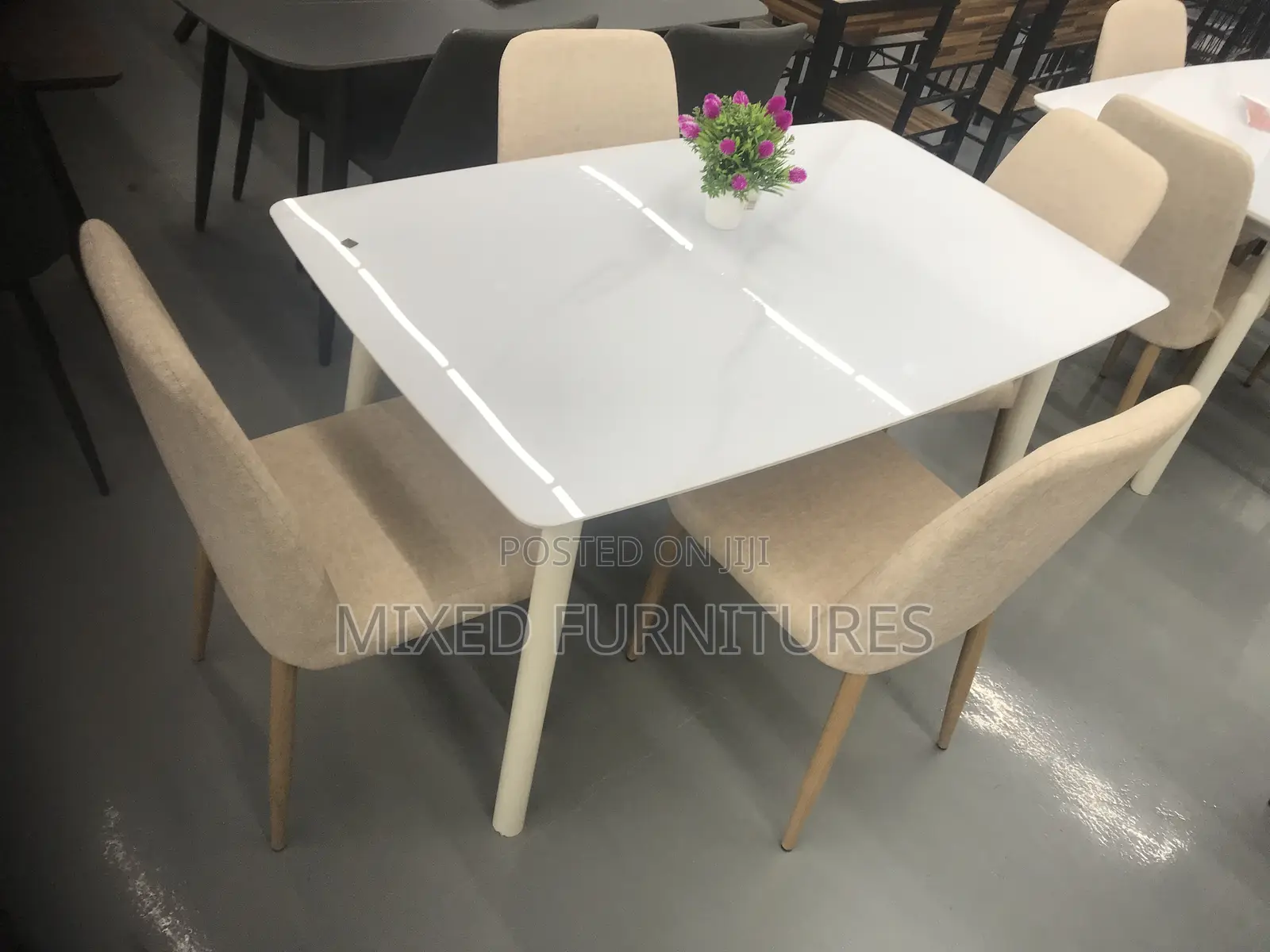 Glass Top Dining Table With 4 Seater(Material Chairs)