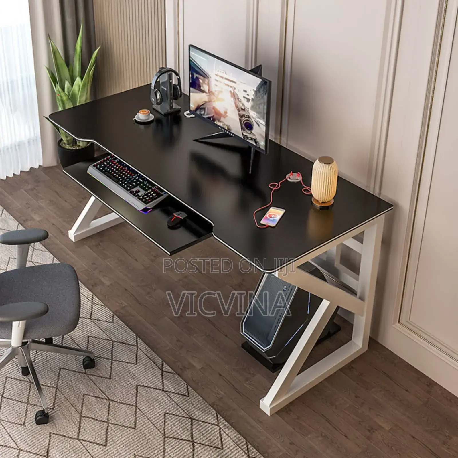Gaming / Studio/Office Desk With Book and Keyboard Shelves