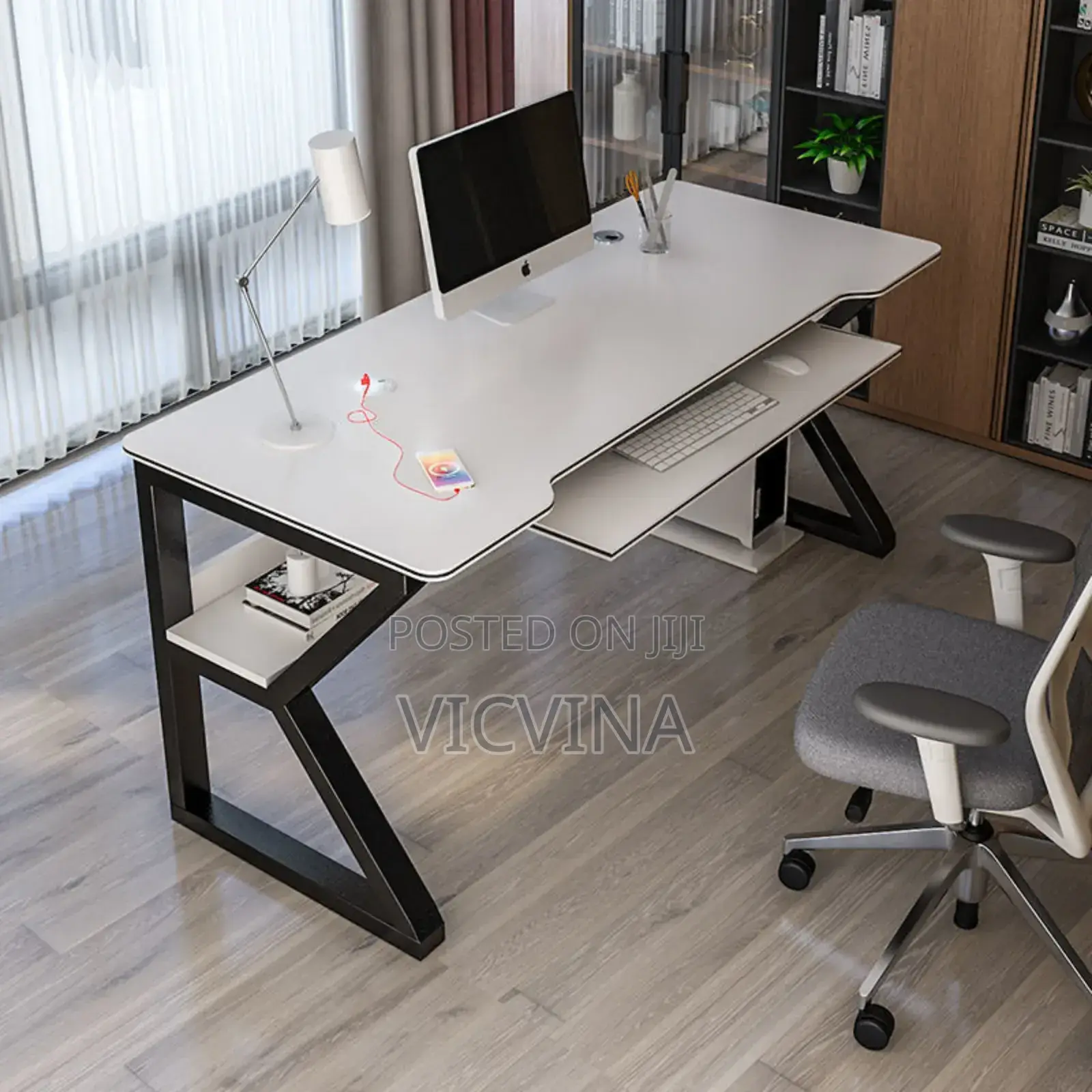 Gaming / Studio/Office Desk With Book and Keyboard Shelves