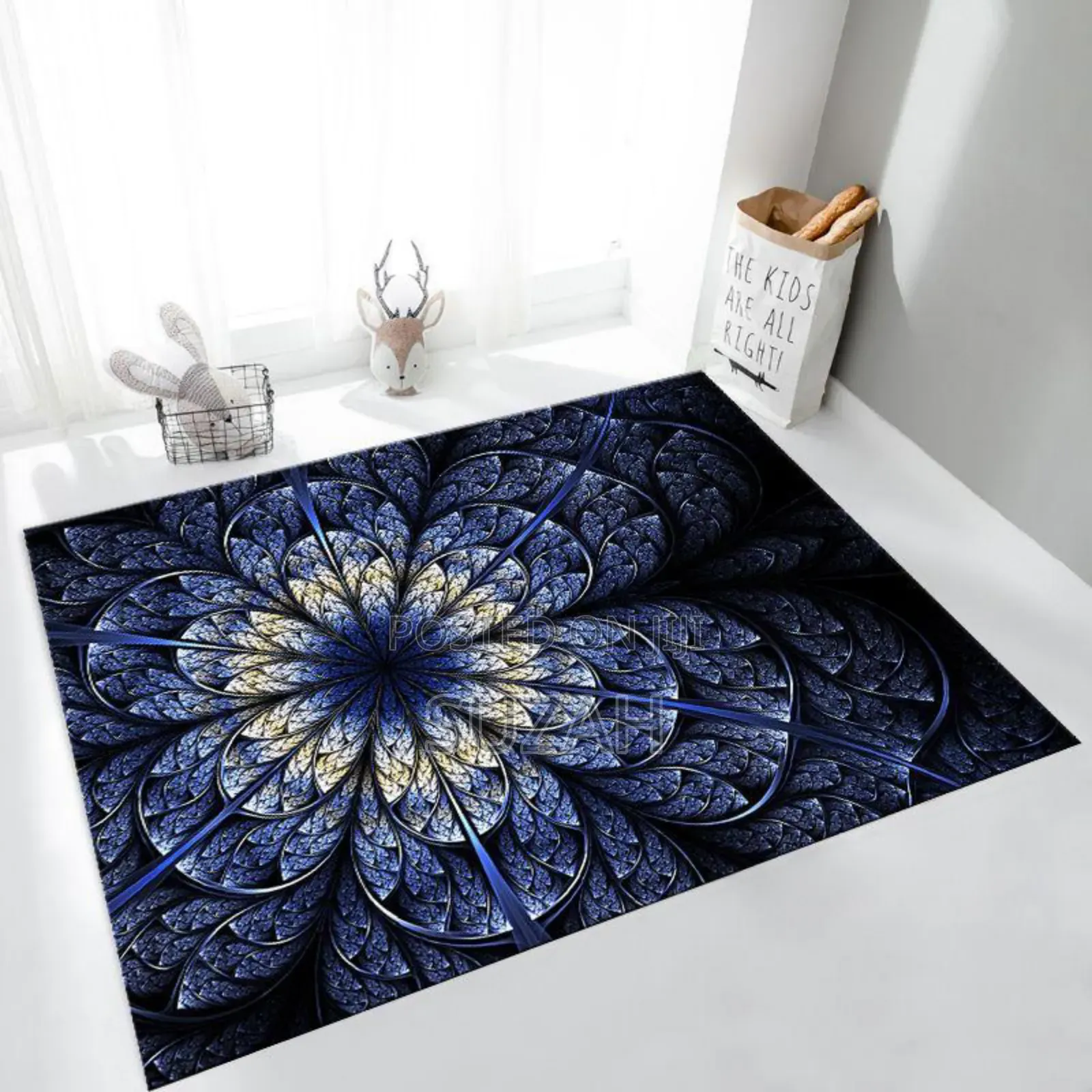 Blue Black Flower Design Carpet