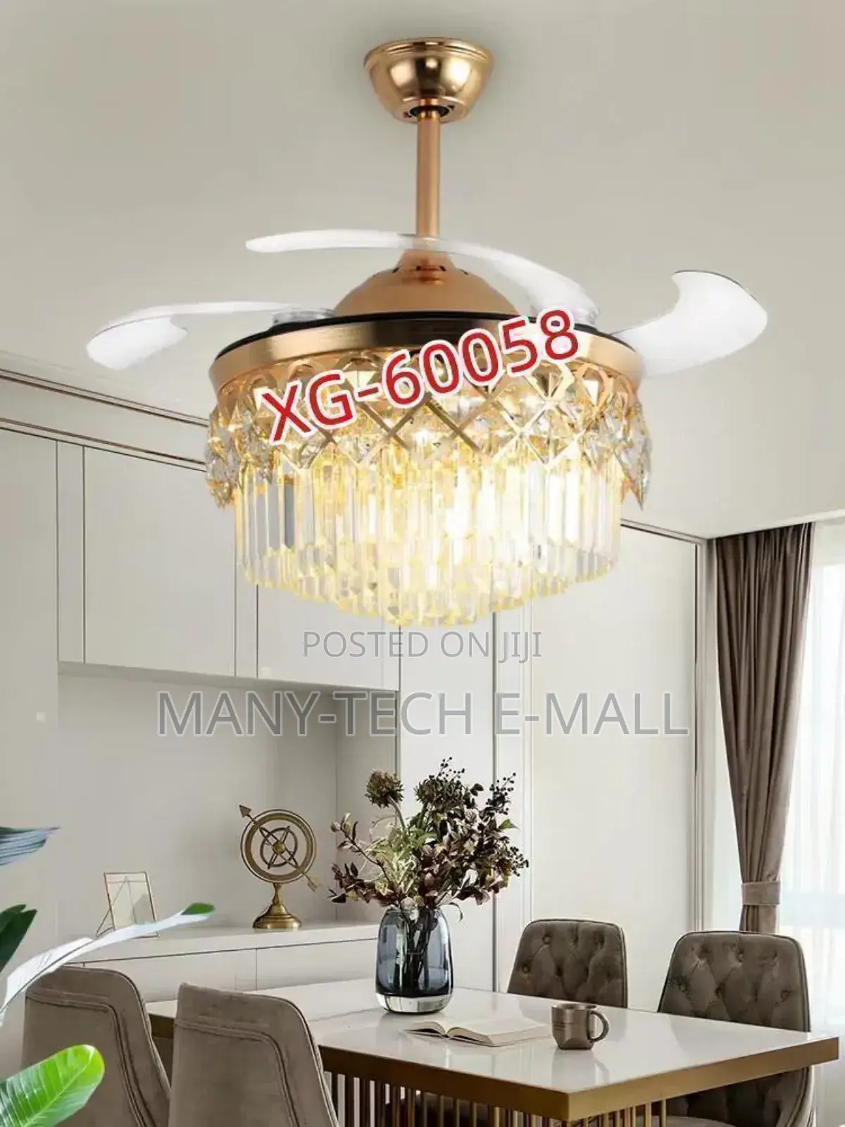 Golden Crystal Fan With Light.
