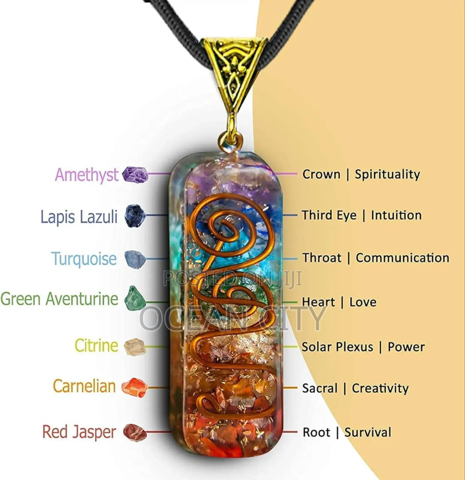 7 Chakra Orgone Crystal Stones Necklace.