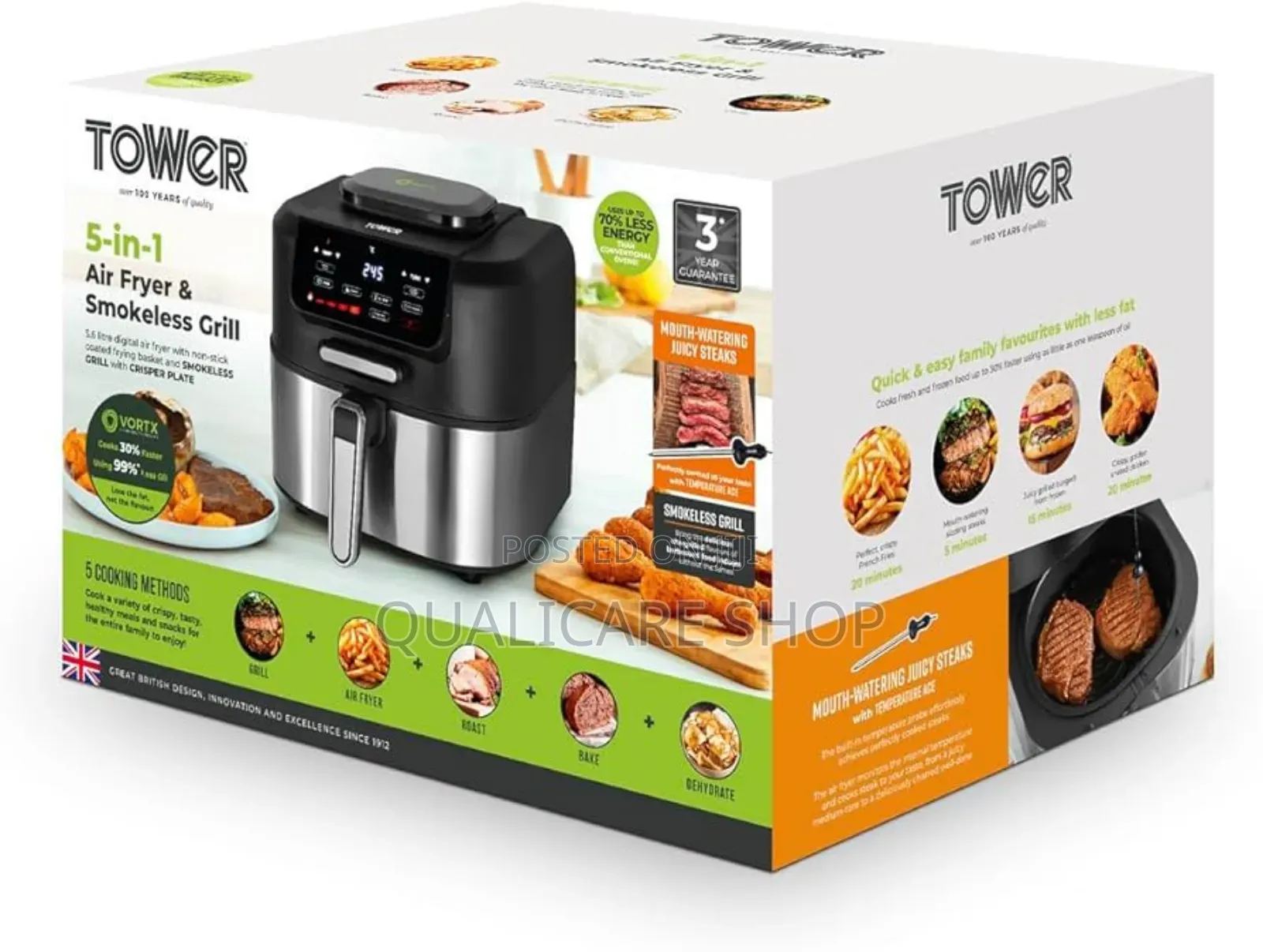 Tower 5 in 1 Air Fryer 5.6l Smokeless Grill 1700w