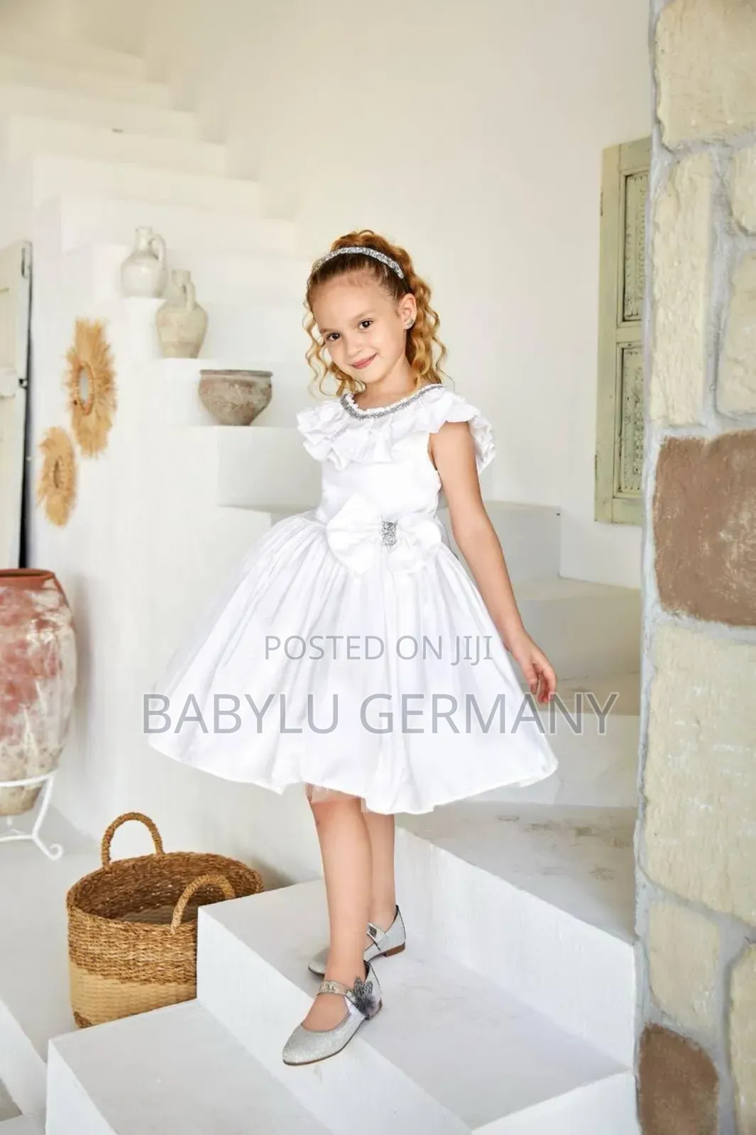 Luxury Turkey Brand White Dress Matching Hair Accessory
