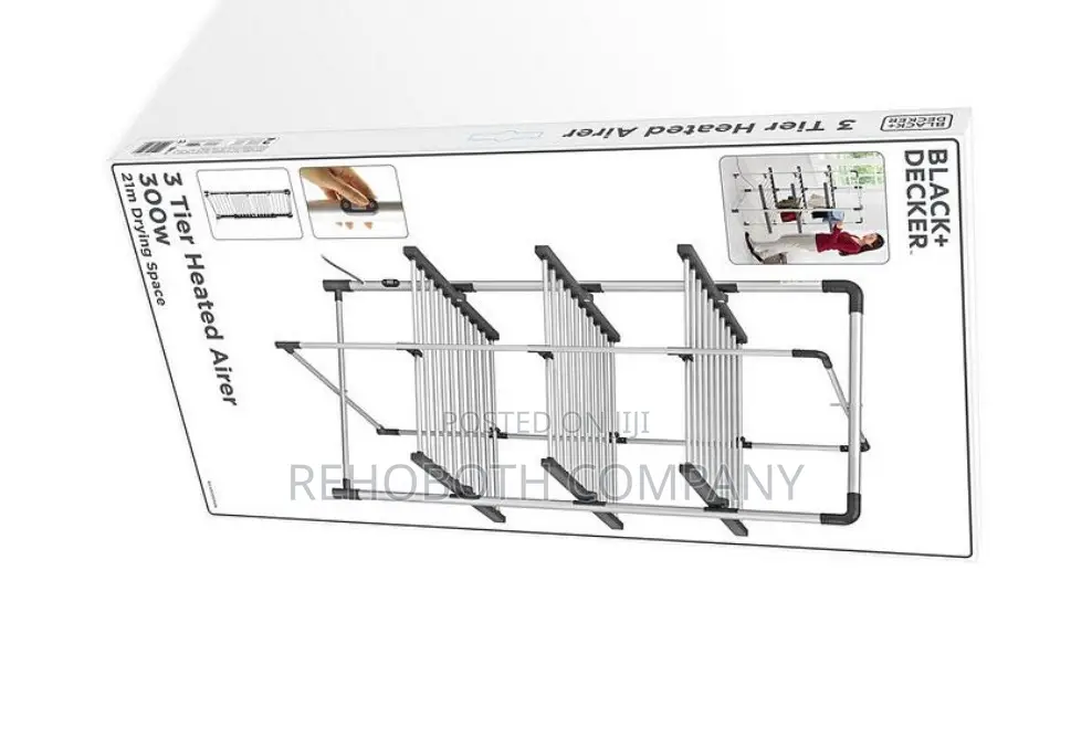 Black and Decker 3 Tier Heated Clothes Airer Aluminum , Grey