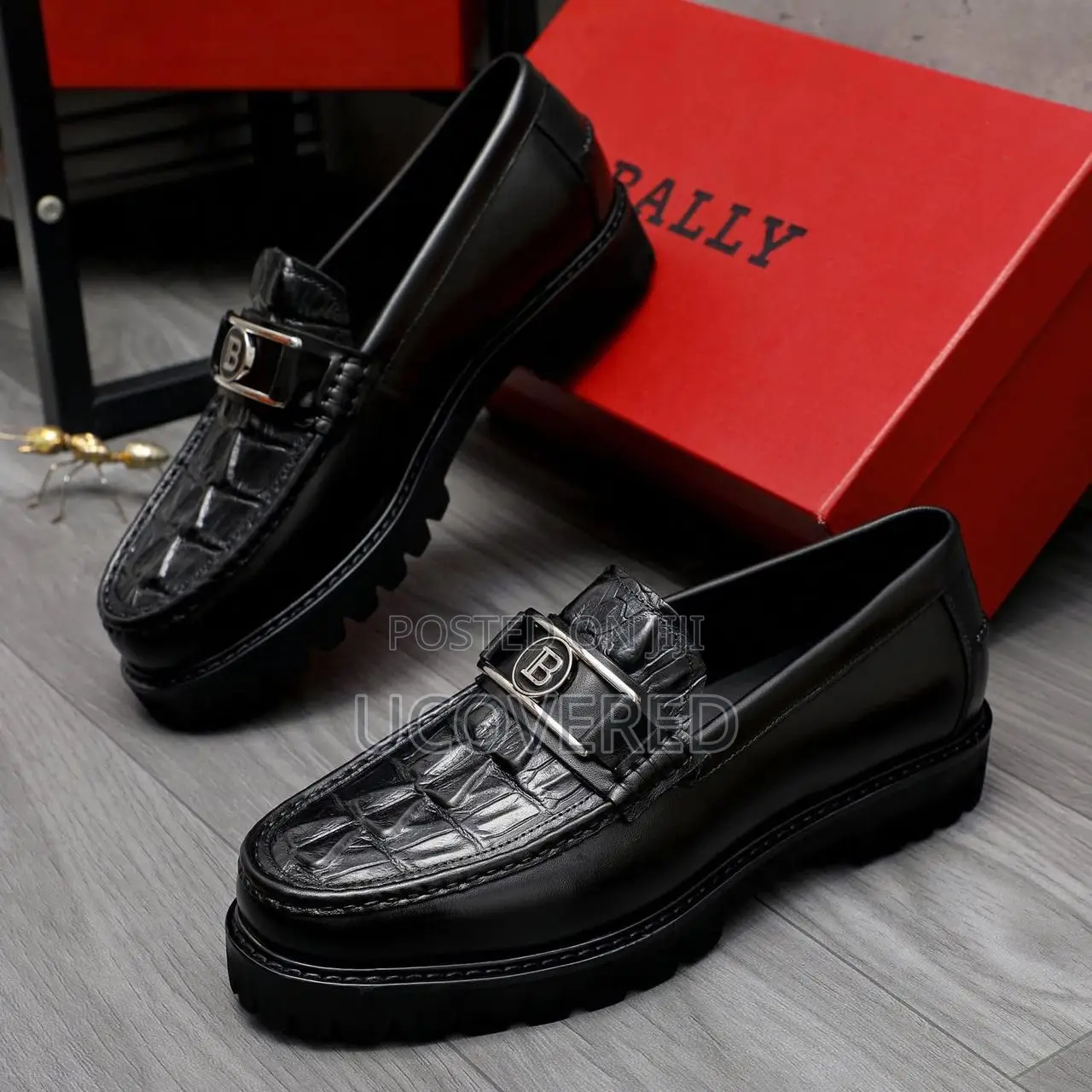 Bally Men’S Crocodile Pattern Leather Slip on Loafers
