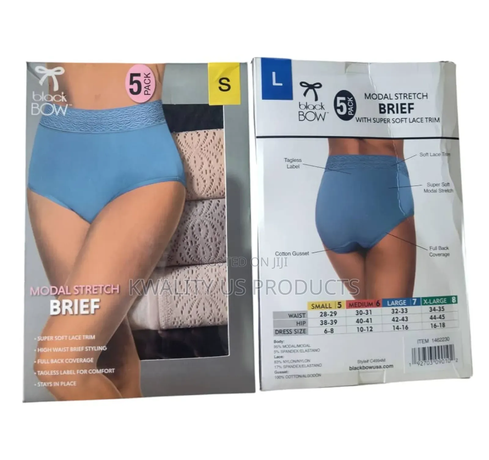 Black Bow Ladies Modal Stretch Briefs - 5 Piece