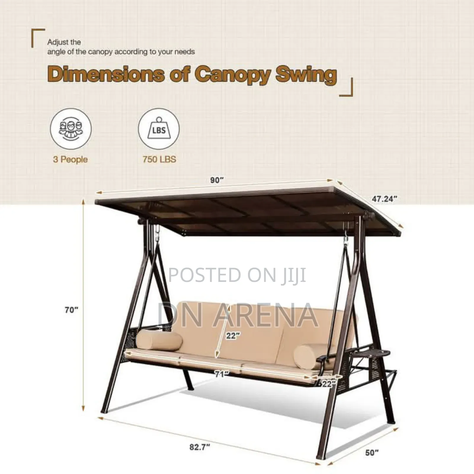 Outdoor Patio Porch Swing Three-Seater Outdoor Swing