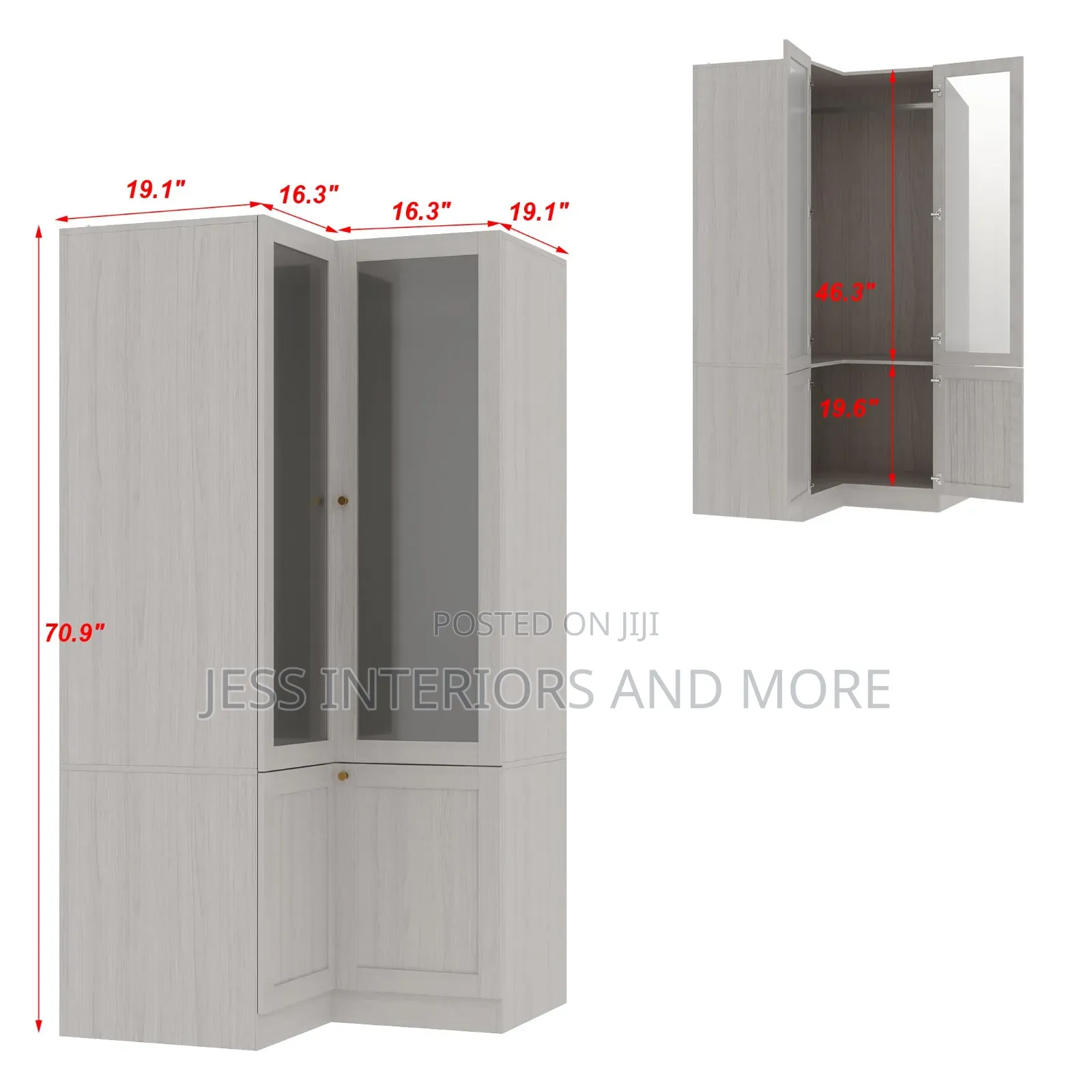 Wardrobe L-Shape Closet With Frosted Glass Doors
