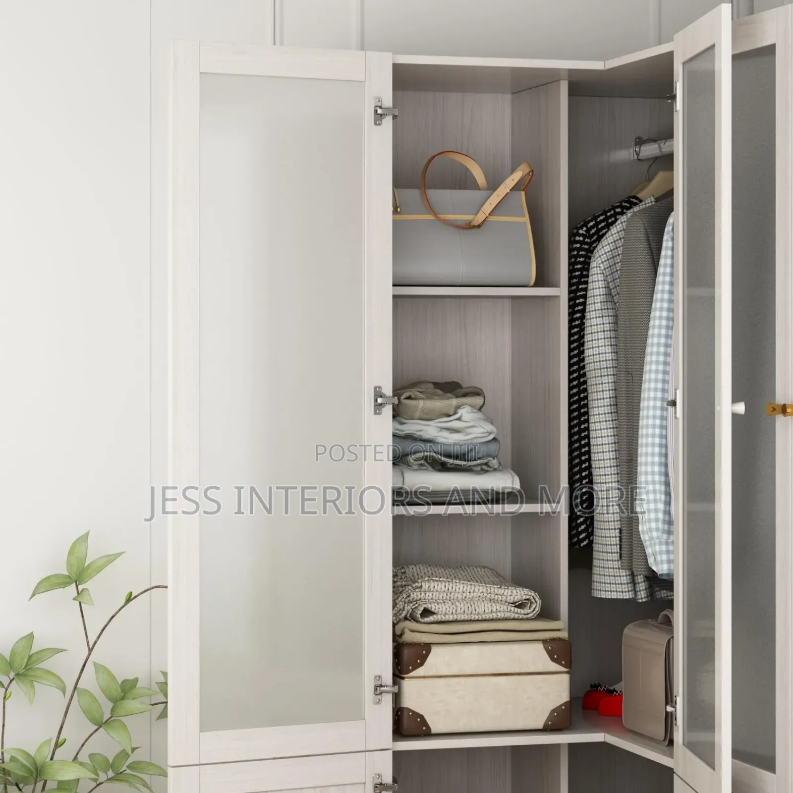 Wardrobe L-Shape Closet With Frosted Glass Doors