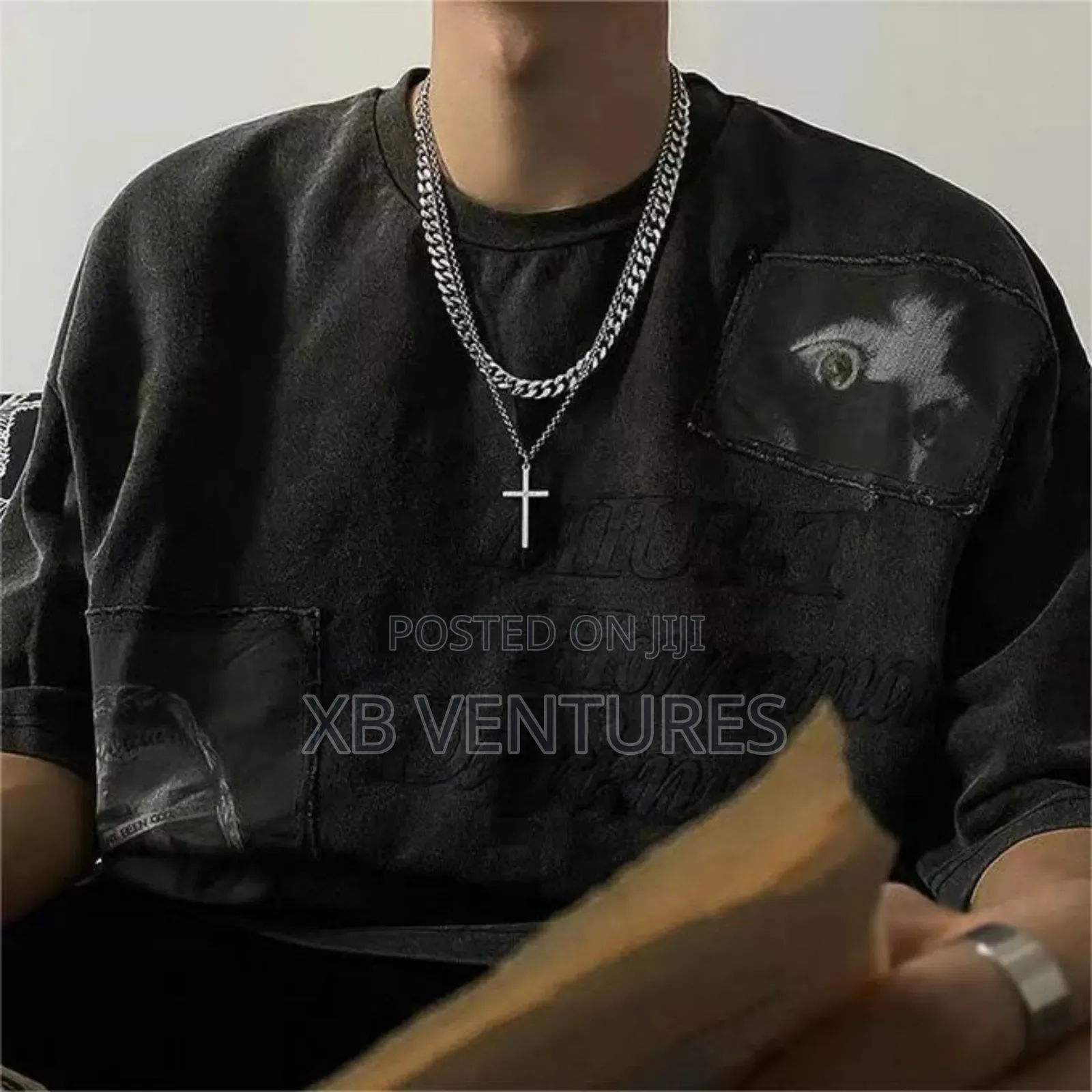 Men's Couple Double Layer Cross Pendant Necklace Silver