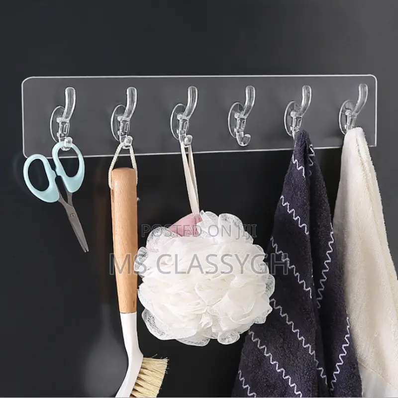 Transparent Hooks, Punch-Free, Traceless Adhesive 6 Hooks,