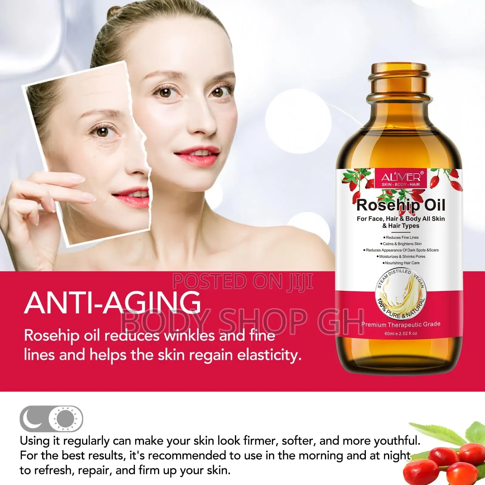 Rosehip Oil For Anti-aging, Nourishing Hair, Face And Skin