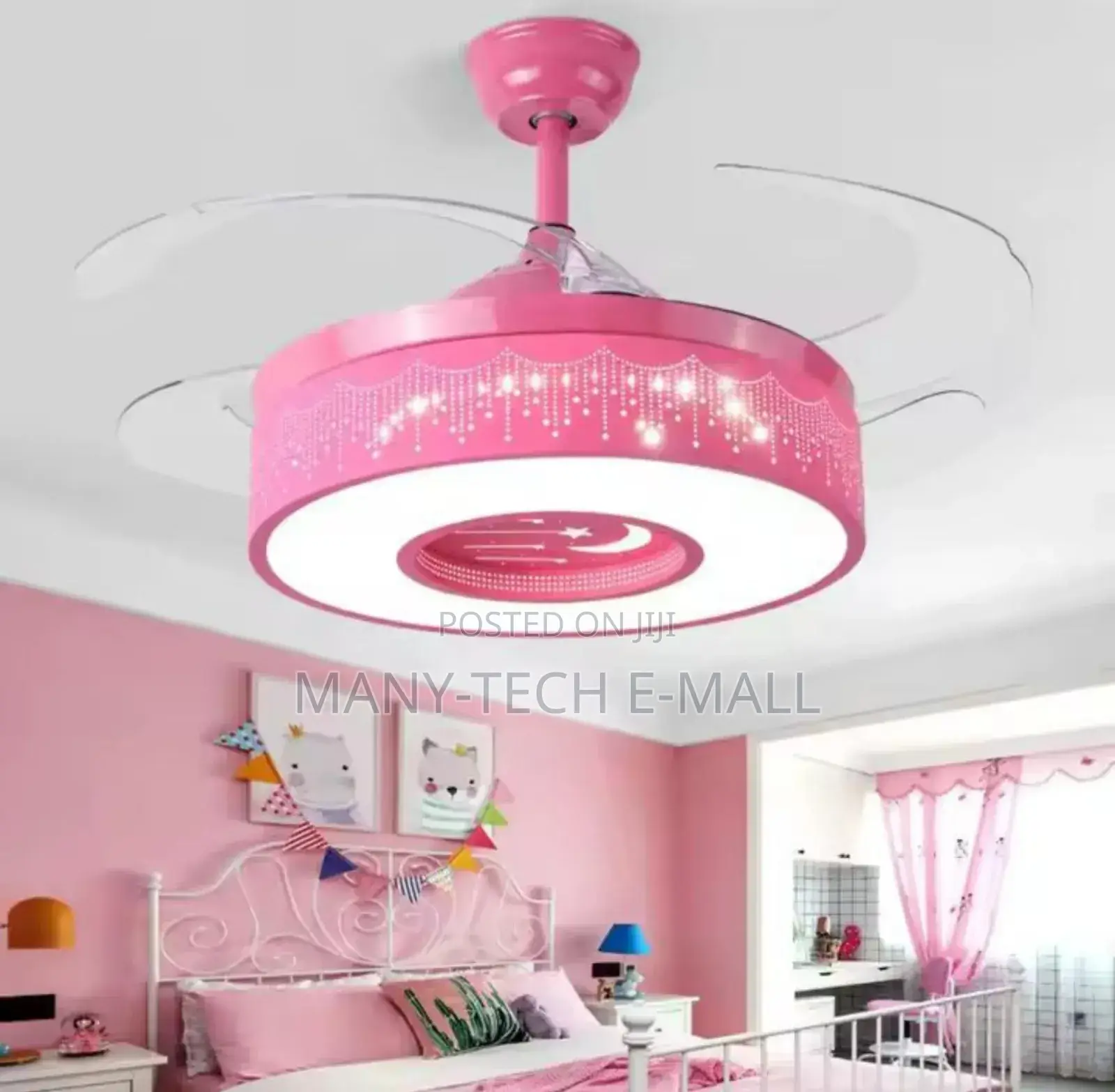 Pink Invisible Blade Fan With Light.