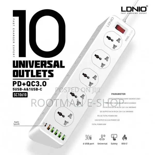 Ldnio Sc10610 Fast Charging Power Strip With 10 Outlets
