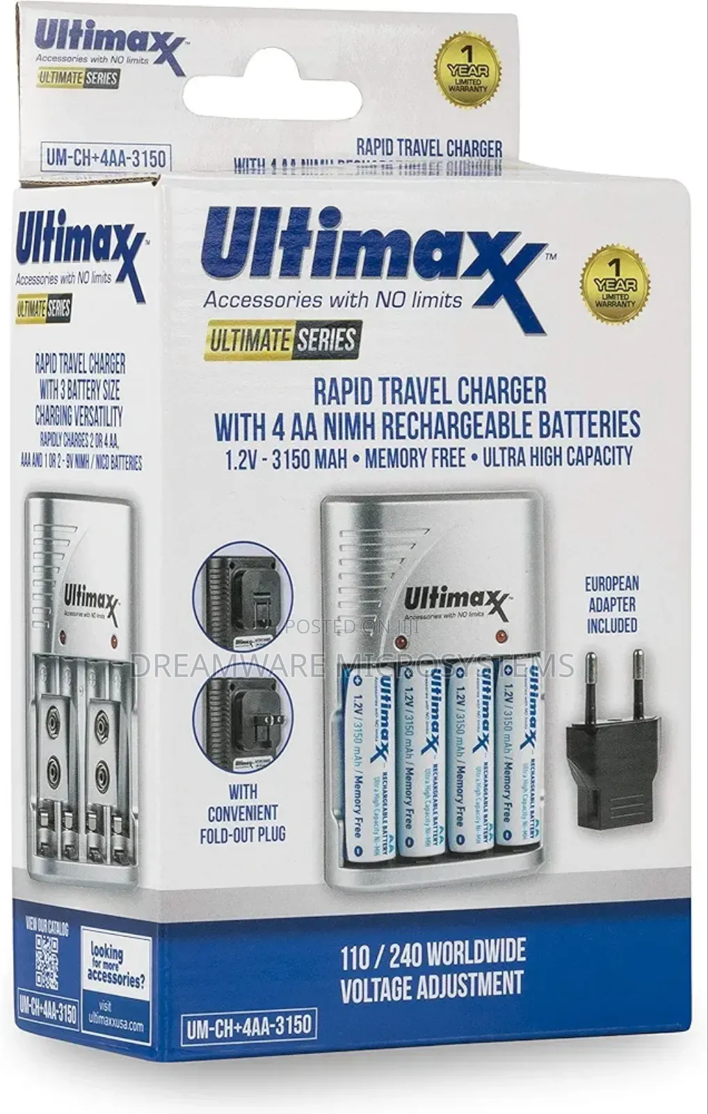Ultimaxx 4 Port Rapid Charger With4aa Long Lasting Batteries