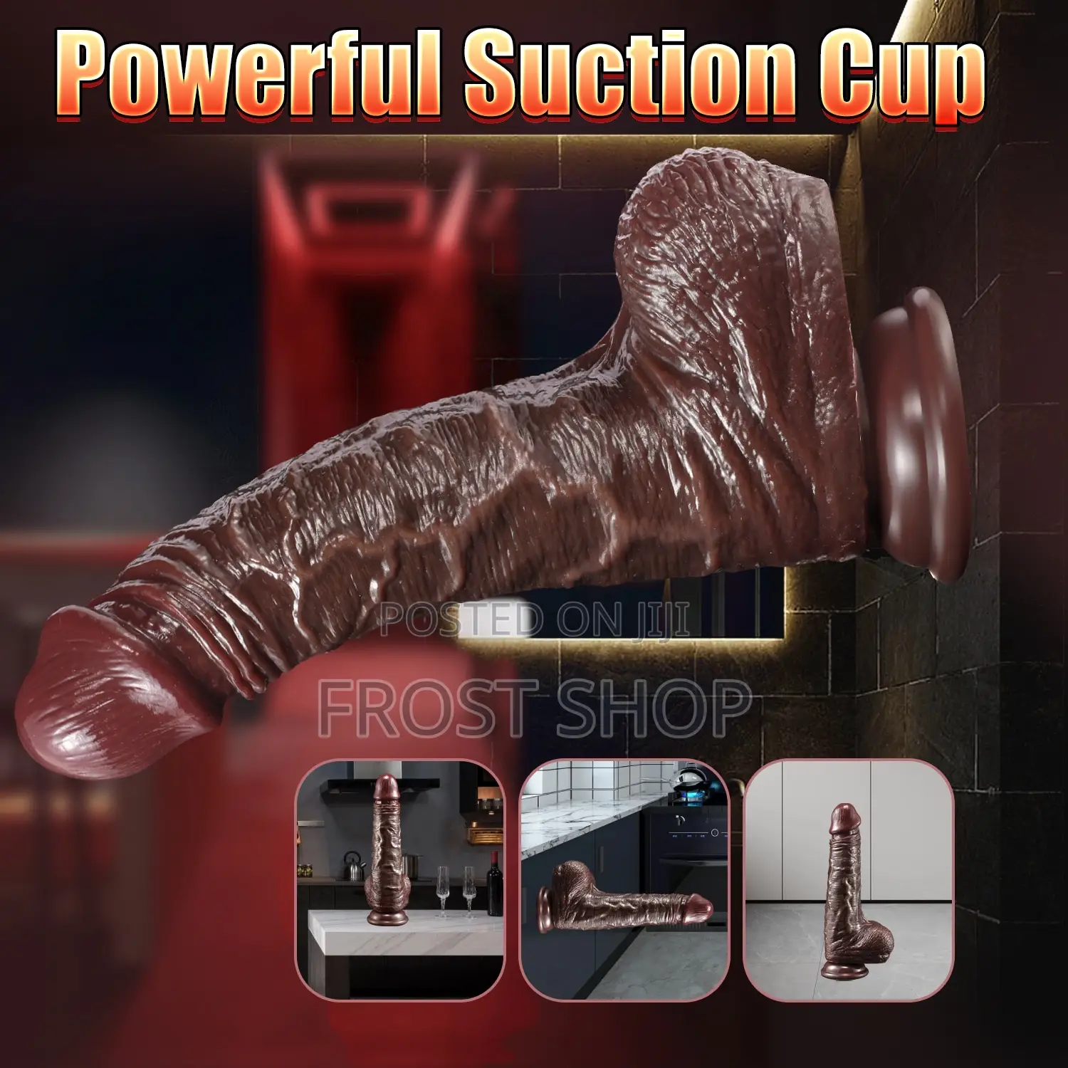 Realistic Brown Veins Texture Suction Cup Dildo With Balls