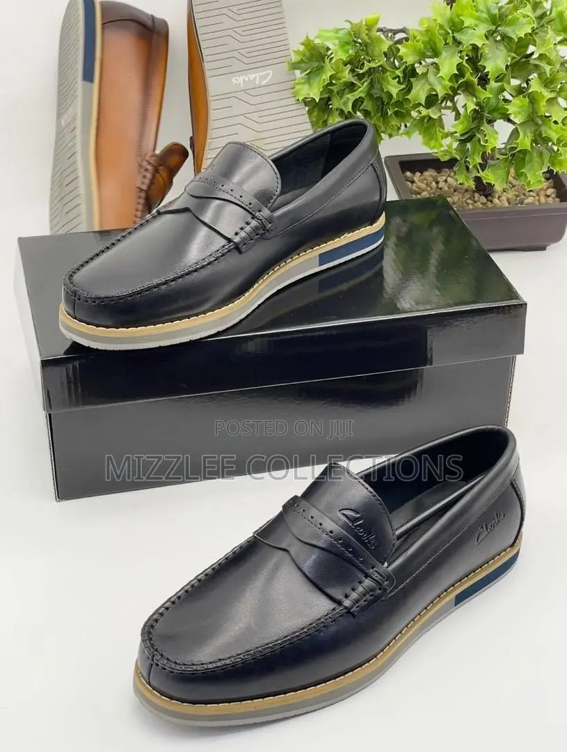 Executive Clarks Leather Loafers Black Brown and Blue