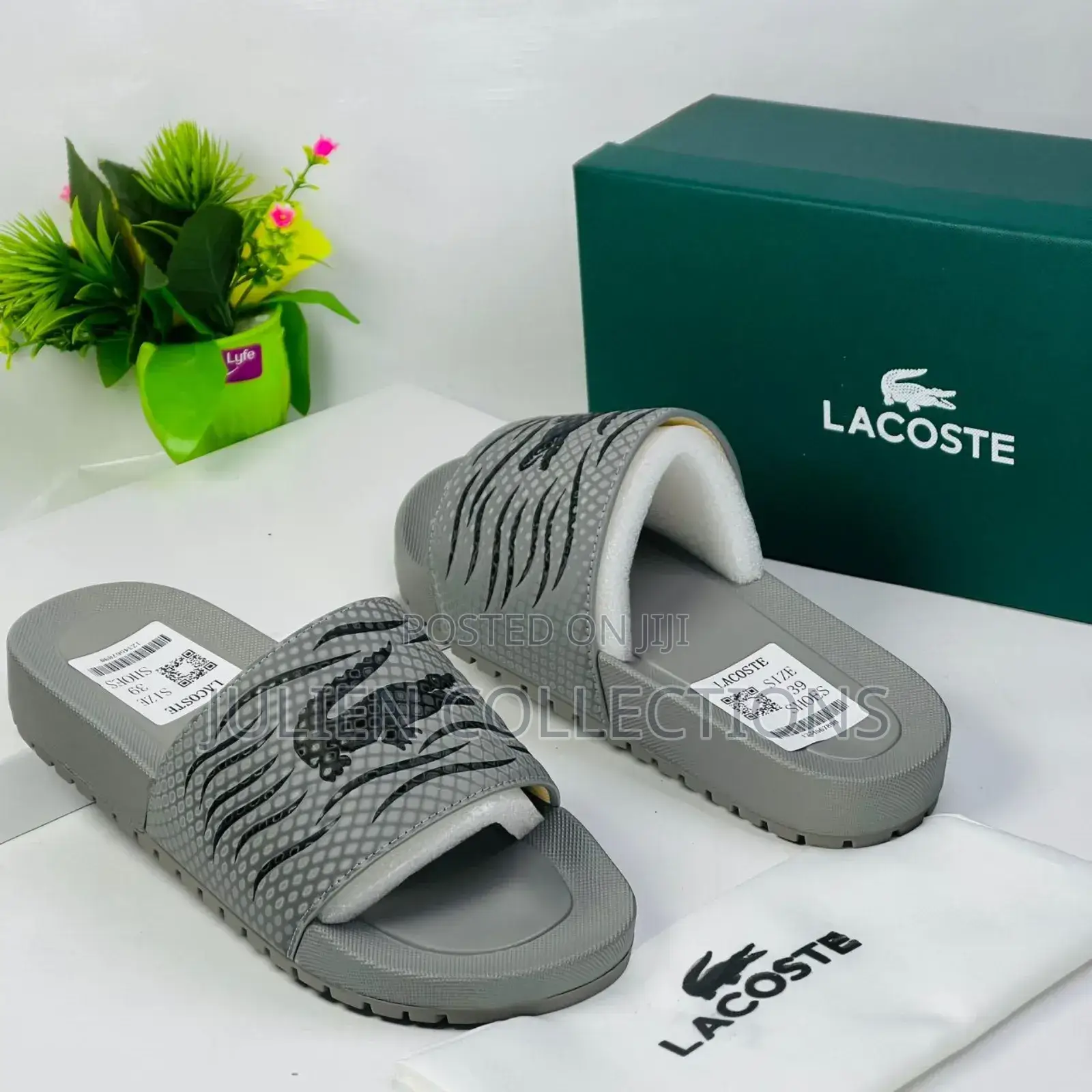 Original Lacoste Slide Grey Ash and Black