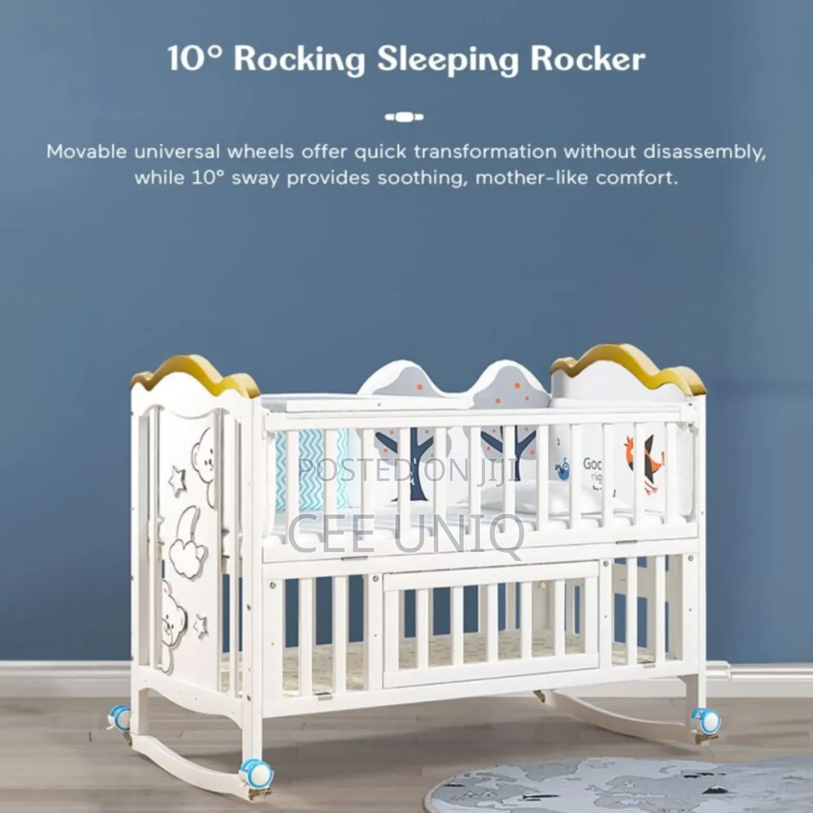 Wooden Cot or Crib With Net, Mattress and Cot Bumper Set